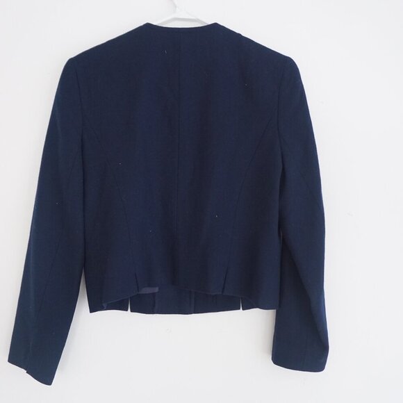 Pendleton Navy 100% Virgin Wool Cropped Button Up Jacket Blazer Petite - Picture 10 of 13